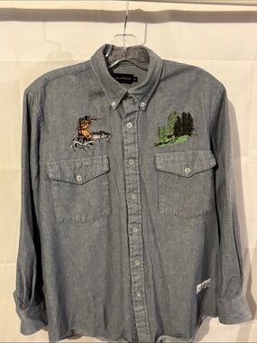 Embroidered Light Blue Chambray Button-Down Shirt